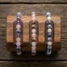 Exemples de déclinaisons de bracelets Sommeil Réparateur 8 mm en améthyste, quartz rose, sodalite, rhodonite et pierre de lune